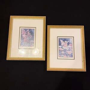 2 Vintage Cicely Mary Barker Flower Fairy Framed Prints: Heliotrope & Candytuft